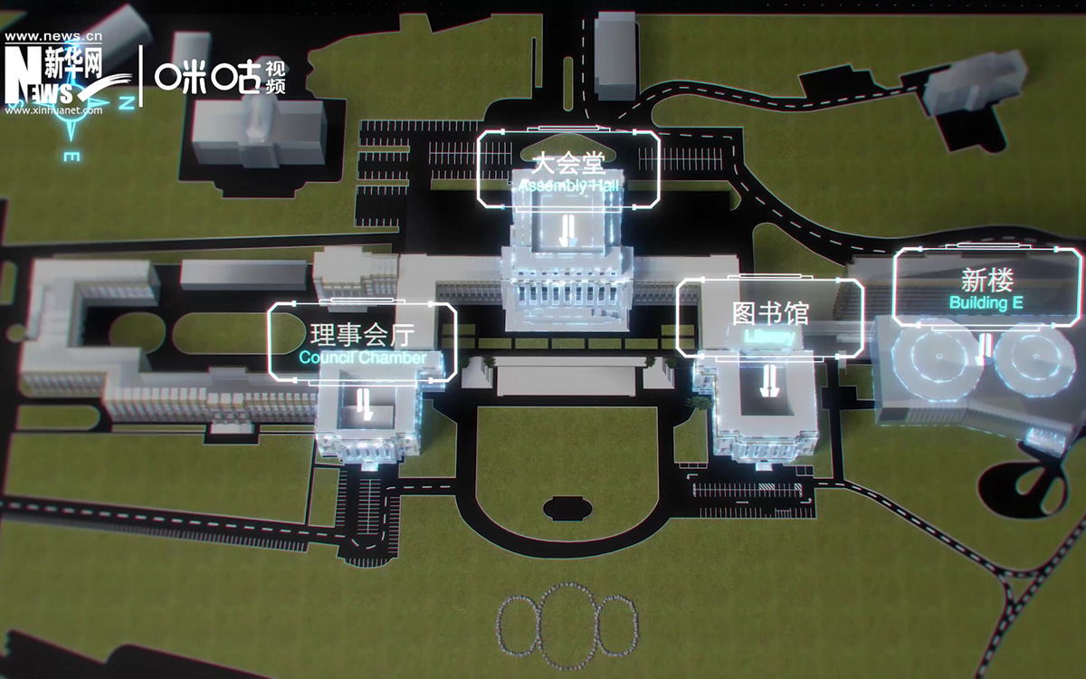 萬國宮整個(gè)建筑群呈“品”字形，擁有34間會議廳