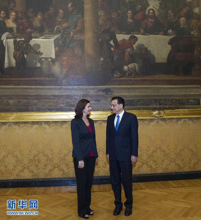 10月15日，中國國務院總理李克強在羅馬會見意大利眾議長博爾德里尼。 新華社記者王曄攝 