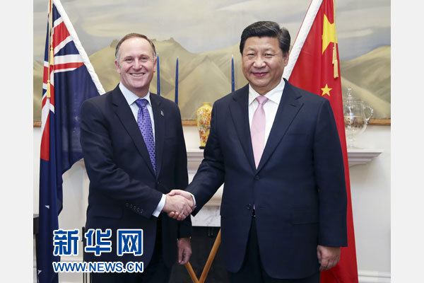 11月20日，國家主席習(xí)近平在惠靈頓同新西蘭總理約翰·基舉行會談。 新華社記者 姚大偉 攝