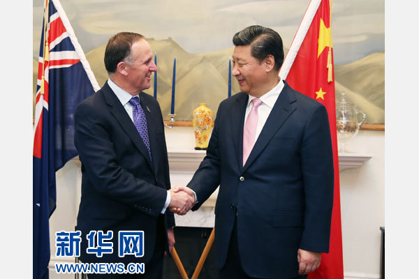 11月20日，中國國家主席習(xí)近平在惠靈頓同新西蘭總理約翰·基舉行會談。 新華社記者 馬占成 攝