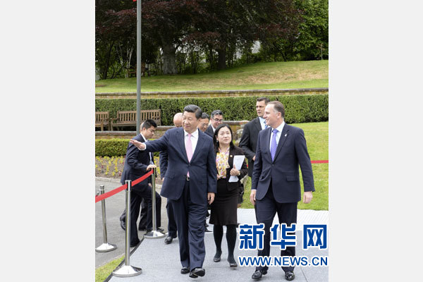 11月20日，中國國家主席習(xí)近平在惠靈頓同新西蘭總理約翰·基舉行會談。 新華社記者 李學(xué)仁 攝
