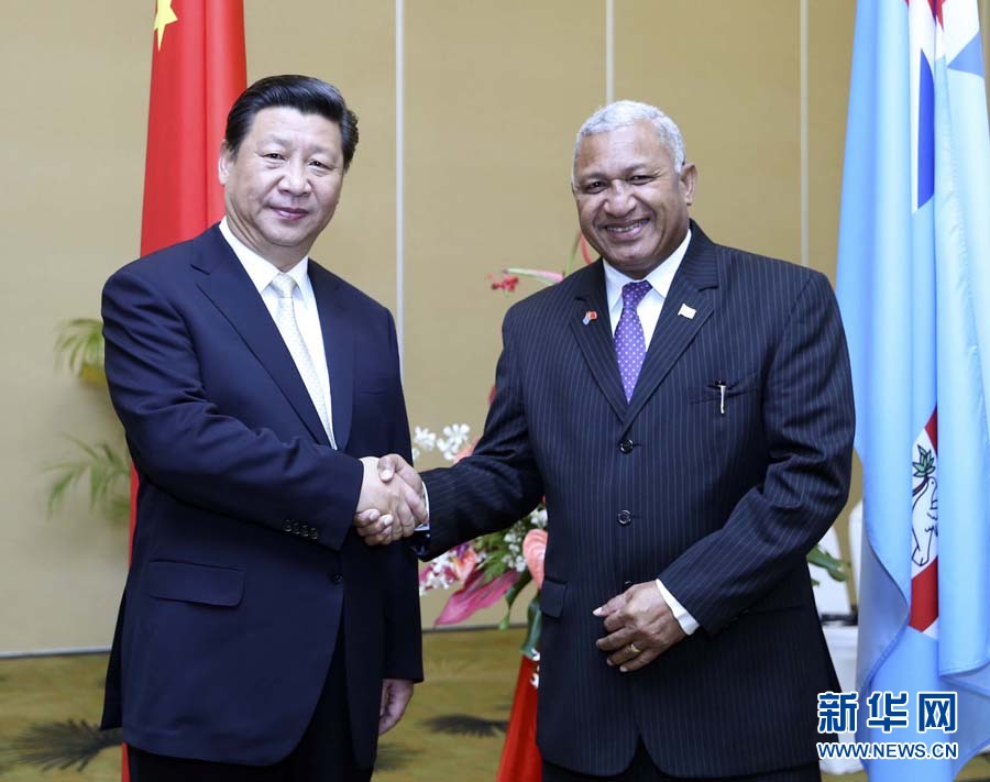 11月22日，中國國家主席習(xí)近平在楠迪同斐濟總理姆拜尼馬拉馬舉行會談。 新華社記者姚大偉攝