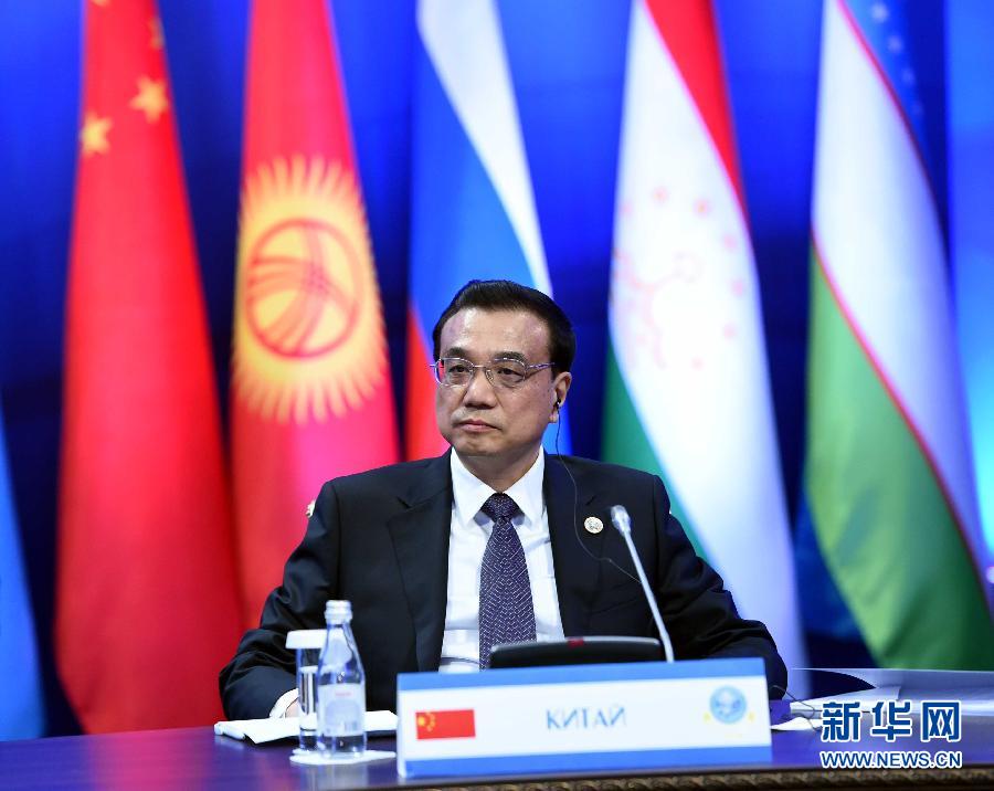 12月15日，中國國務院總理李克強在阿斯塔納出席上海合作組織成員國政府首腦理事會第十三次會議。 新華社記者 饒愛民 攝 