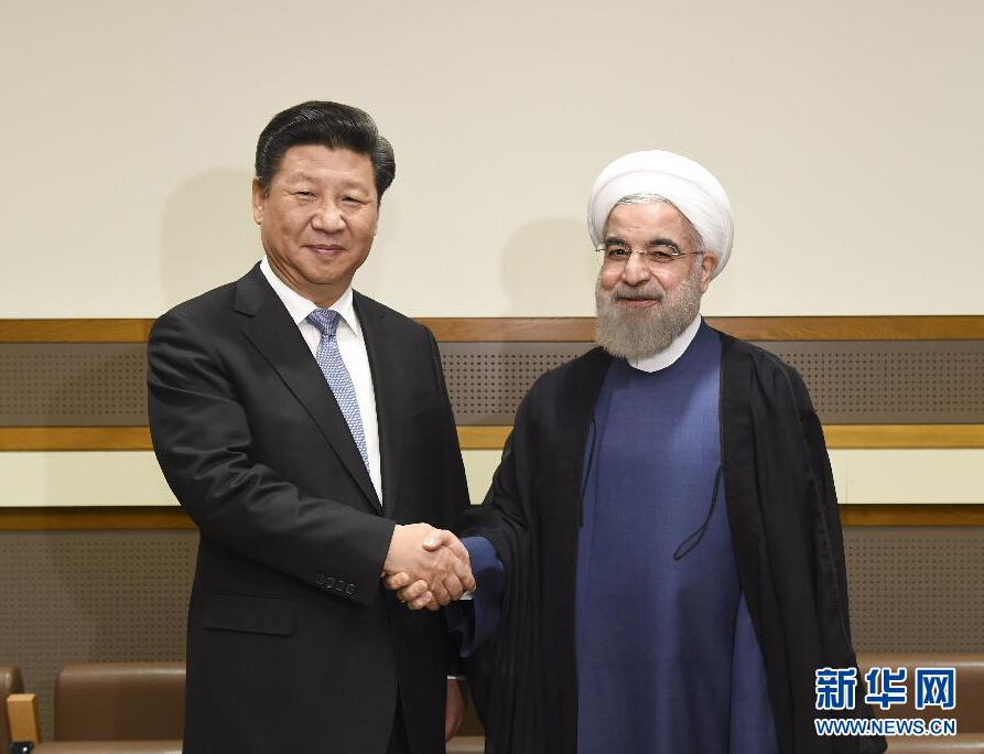 9月28日，國(guó)家主席習(xí)近平在紐約會(huì)見(jiàn)伊朗總統(tǒng)魯哈尼。 新華社記者李學(xué)仁 攝
