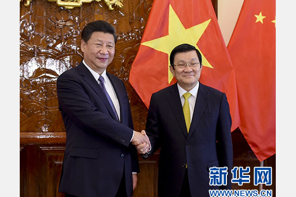 11月6日，中共中央總書記、國家主席習(xí)近平在河內(nèi)同越南國家主席張晉創(chuàng)舉行會談。 新華社記者李學(xué)仁攝