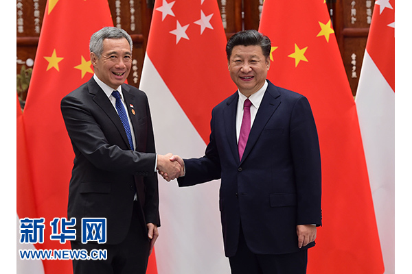 9月2日，國家主席習近平在杭州會見新加坡總理李顯龍。新華社記者張鐸攝