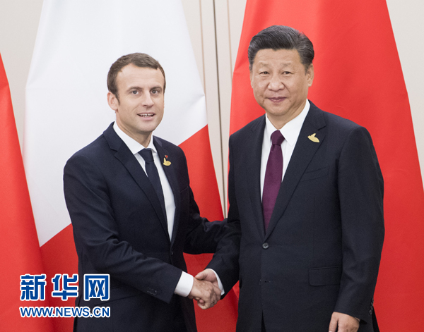 7月8日，國家主席習(xí)近平在漢堡會(huì)見法國總統(tǒng)馬克龍。新華社記者 李學(xué)仁 攝