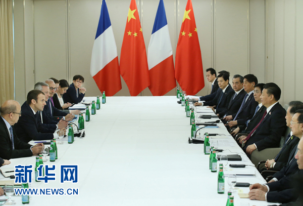 7月8日，國家主席習(xí)近平在漢堡會(huì)見法國總統(tǒng)馬克龍。新華社記者 姚大偉 攝
